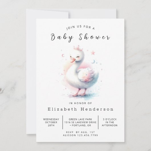 Whimsical Online Swan Baby shower Kaart (Voorkant)