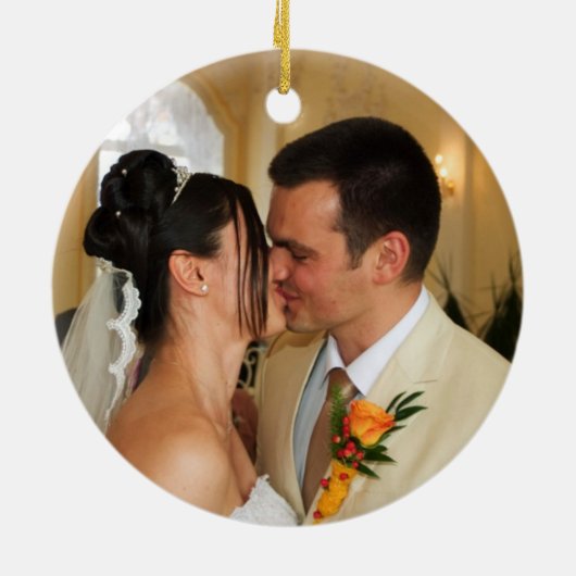 Whimsical ons eerste kerstfeest keramisch ornament (Achterkant)