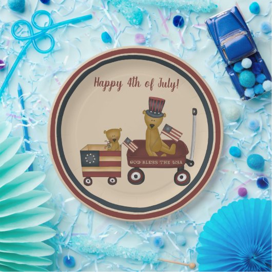 Whimsical op 4 juli Teddy Bear op Parade Papieren Bordje (Feest)