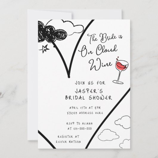 Whimsical op Cloud Wijn Handgetrokken Vrijgezellen Kaart (Voorkant)
