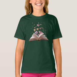 Whimsical Open Boek & Zwevende Hartjes T-shirt