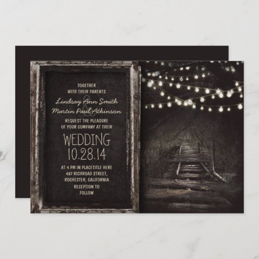 Whimsical opknoping lichten boompad rustieke bruil kaart (Voorkant / Achterkant)