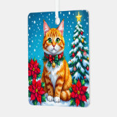 Whimsical Orange Cat and Custom Message Christmas Metalen Ornament (Voorkant links)