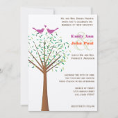 Whimsical Oranje and Fuchsia Love Bird Tree Invite Kaart (Voorkant)