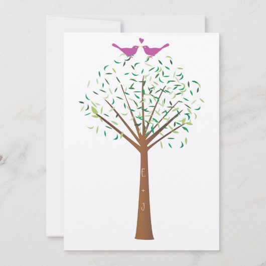 Whimsical Oranje and Fuchsia Love Bird Tree Invite Kaart (Achterkant)