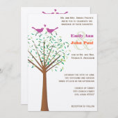 Whimsical Oranje and Fuchsia Love Bird Tree Invite Kaart (Voorkant / Achterkant)