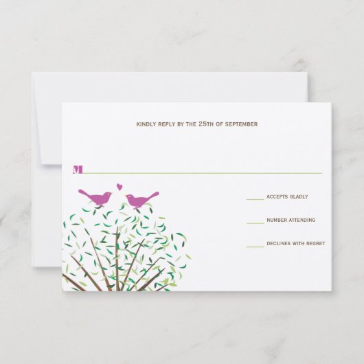 Whimsical Oranje and Fuchsia Love Bird Tree RSVP (Voorkant)