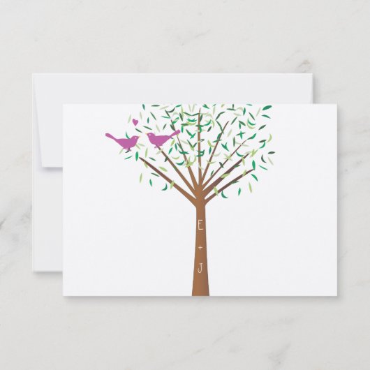 Whimsical Oranje and Fuchsia Love Bird Tree RSVP (Achterkant)