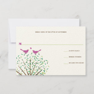 Whimsical Oranje and Fuchsia Love Bird Tree RSVP Kaartje