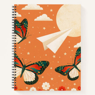 Whimsical Oranje Boho Natuur Vlinder Maan Notitieboek