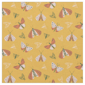 Whimsical Oranje Ecru Moths Stof