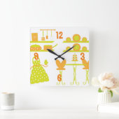Whimsical Oranje en Green Kitchen Wall Clock Vierkante Klok (Huis)
