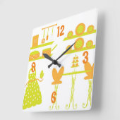 Whimsical Oranje en Green Kitchen Wall Clock Vierkante Klok (Hoek)