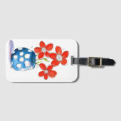Whimsical Oranje Flowers in Blue Vase Bagagelabel (Voorkant (horizontaal))