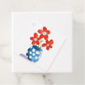 Whimsical Oranje Flowers in Blue Vase Bedankjes Labels (In situ)