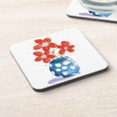 Whimsical Oranje Flowers in Blue Vase Bier Onderzetter (Linkerzijde)