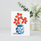 Whimsical Oranje Flowers in Blue Vase Briefkaart (Staand voorkant)