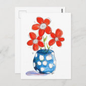Whimsical Oranje Flowers in Blue Vase Briefkaart (Voorkant / Achterkant)