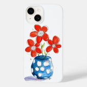 Whimsical Oranje Flowers in Blue Vase Case-Mate iPhone Case (Achterkant)