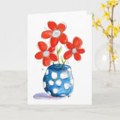 Whimsical Oranje Flowers in Blue Vase Kaart (Gele Bloem)