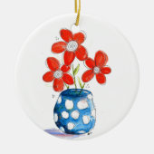 Whimsical Oranje Flowers in Blue Vase Keramisch Ornament (Voorkant)