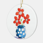 Whimsical Oranje Flowers in Blue Vase Keramisch Ornament (Links)