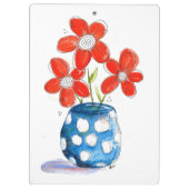 Whimsical Oranje Flowers in Blue Vase Klembord (Achterkant)
