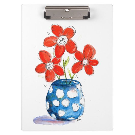Whimsical Oranje Flowers in Blue Vase Klembord (Voorkant)