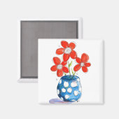 Whimsical Oranje Flowers in Blue Vase Magneet (Voorkant / Achterkant)