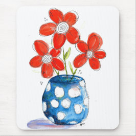 Whimsical Oranje Flowers in Blue Vase Muismat