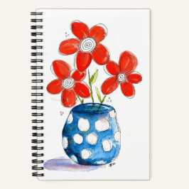 Whimsical Oranje Flowers in Blue Vase Notitieboek