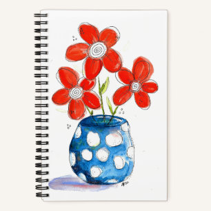 Whimsical Oranje Flowers in Blue Vase Notitieboek