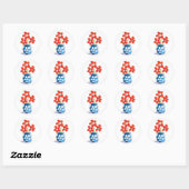 Whimsical Oranje Flowers in Blue Vase Ronde Sticker (Vel)
