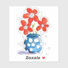 Whimsical Oranje Flowers in Blue Vase Sticker