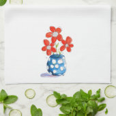 Whimsical Oranje Flowers in Blue Vase Theedoek (Gevouwen)