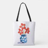 Whimsical Oranje Flowers in Blue Vase Tote Bag (Achterkant)