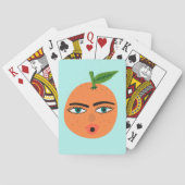 Whimsical Oranje Funny Face BIEDT IT AAN Pokerkaarten (Achterkant)