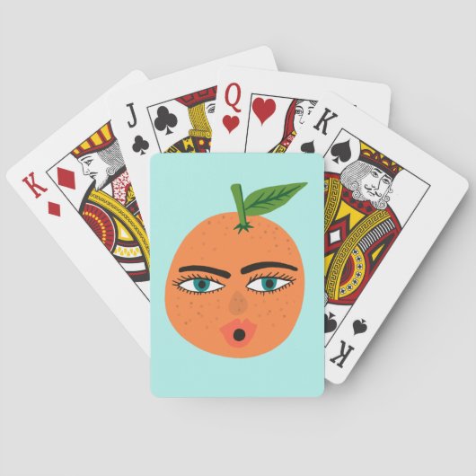 Whimsical Oranje Funny Face BIEDT IT AAN Pokerkaarten (Achterkant)