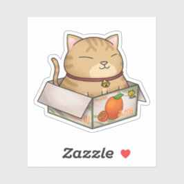 Whimsical Oranje kat in een kartonnen doos Sticker