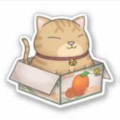 Whimsical Oranje kat in een kartonnen doos Sticker (Voorkant)
