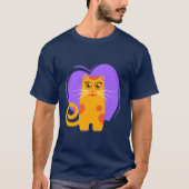 Whimsical Oranje Kat met Paarse Hart Wervelingen T-shirt (Voorkant)
