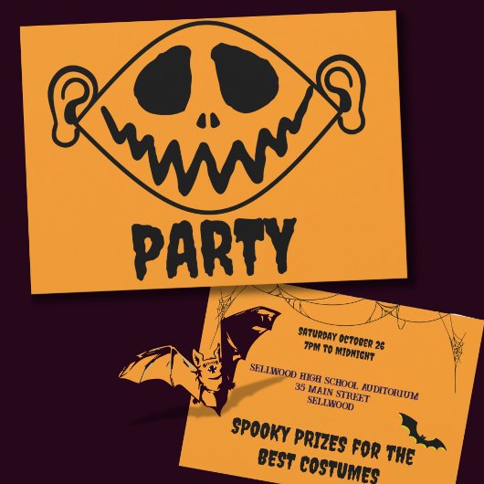 Whimsical Oranje Monster Face Halloween Party Kaart