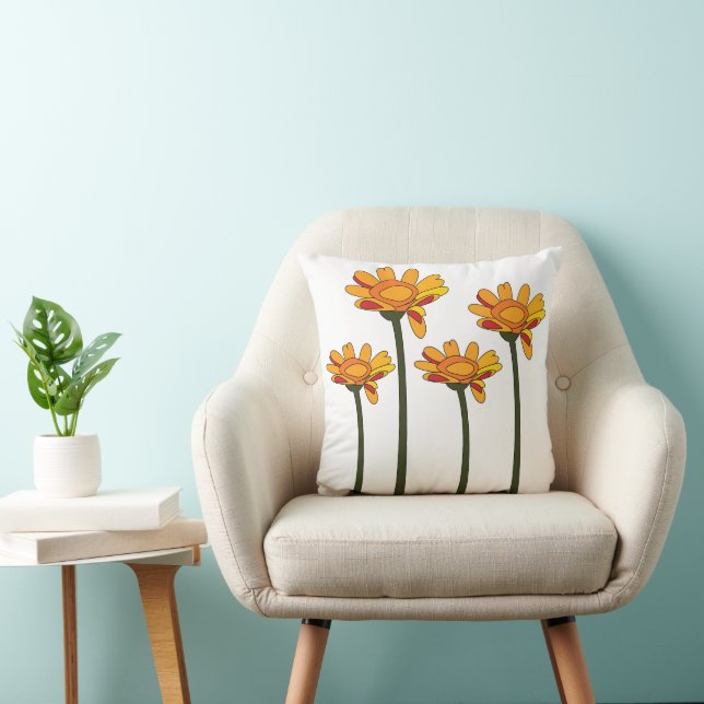 Whimsical Oranje Rode Bloem Bloemmotief Kussen (Stoel)