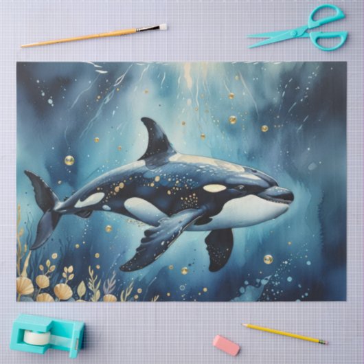 Whimsical Orca in the ocean Tissuepapier (Craft)