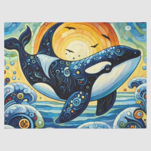 Whimsical Orca Whale Beach Coastal Decoupage Tissuepapier (Voorkant)