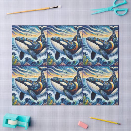 Whimsical Orca Whale Beach Coastal Decoupage  Tissuepapier (Craft)