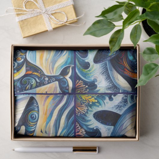 Whimsical Orca Whale Beach Coastal Decoupage Tissuepapier (Geschenk)