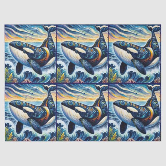 Whimsical Orca Whale Beach Coastal Decoupage  Tissuepapier (Voorkant)