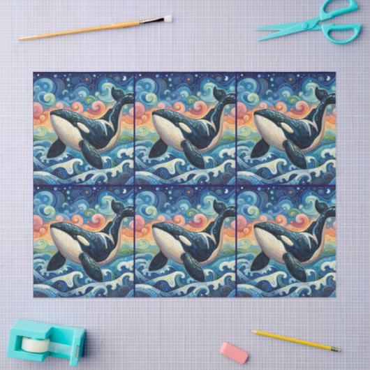 Whimsical Orca Whale Beach Kustontkoppeling Tissuepapier (Craft)