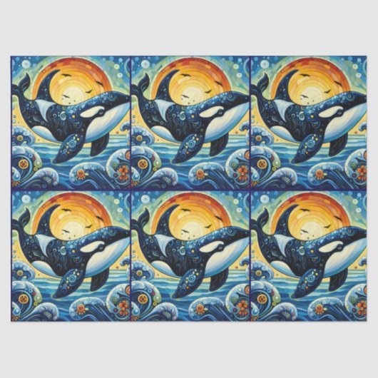 Whimsical Orca Whale Beach Kustontkoppeling Tissuepapier (Voorkant)